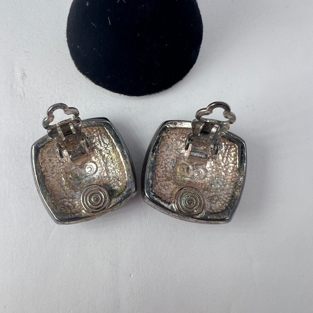 Vintage Tortoise Shell Clip On Earrings 80s Shoe Clips Square Retro Mod Chic MCM - Picture 9 of 10